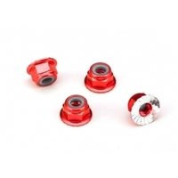 TRAXXAS Nuts, aluminum, flanged, serrated (4mm) (red-anodized) (4) 38-1747A