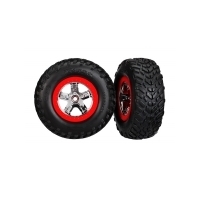 TRAXXAS TIRES & WHEELS, ASS. SCT CHROME, RED BEADLOCK OFF-ROAD RACING TIRES - 38-5888