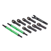 TRAXXAS Toe links, E-Revo VXL (TUBES green-anodized, 7075-T6 aluminum, stronger than titanium) (144mm) (2)/ rod ends, assembled with steel hollow ball
