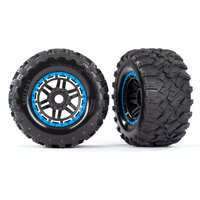 TRAXXAS Tires & wheels, assembled, glued (black, blue beadlock style wheels, Maxx® MT tires, foam inserts) (2) (17mm splined) (TSM® rated) 38-8972A