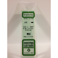 Evergreen 100 White Polystyrene Strip 0.010 x 0.020 x 14" / 0.25mm x 0.51mm x 36cm (10) - EVE-00100
