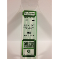 Evergreen 102 White Polystyrene Strip 0.010 x 0.040 x 14" / 0.25mm x 1mm x 36cm (10) - EVE-00102