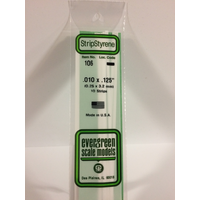 Evergreen 106 White Polystyrene Strip 0.010 x 0.125 x 14" / 0.25mm x 3.2mm x 36cm (10) - EVE-00106