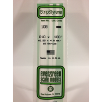 Evergreen 108 White Polystyrene Strip 0.010 x 0.188 x 14" / 0.25mm x 4.8mm x 36cm (10) - EVE-00108