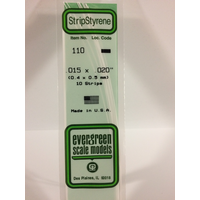 Evergreen 110 White Polystyrene Strip 0.015 x 0.020 x 14" / 0.38mm x 0.51mm x 36cm (10) - EVE-00110