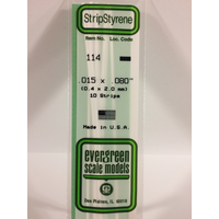 Evergreen White Polystyrene Strip 0.015 x 0.080 x 14" / 0.38mm x 2mm x 36cm (10)