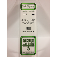 Evergreen White Polystyrene Strip 0.015 x 0.125 x 14" / 0.38mm x 3.2mm x 36cm (10)