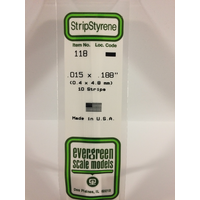 Evergreen 118 White Polystyrene Strip 0.015 x 0.188 x 14" / 0.38mm x 4.8mm x 36cm (10) - EVE-00118