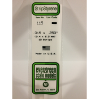 Evergreen White Polystyrene Strip 0.015 x 0.250 x 14" / 0.38mm x 6.4mm x 36cm (10)