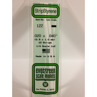 Evergreen 122 White Polystyrene Strip 0.020 x 0.040 x 14" / 0.51mm x 1mm x 36cm (10) - EVE-00122