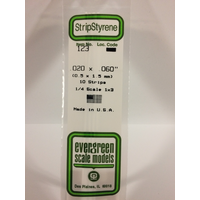 Evergreen 123 White Polystyrene Strip 0.020 x 0.060 x 14" / 0.51mm x 1.5mm x 36cm (10) - EVE-00123