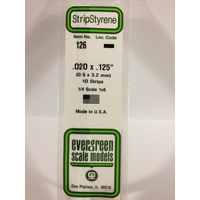 Evergreen 126 White Polystyrene Strip 0.020 x 0.125 x 14" / 0.51mm x 3.2mm x 36cm (10) - EVE-00126
