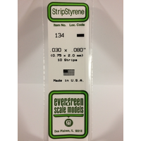 Evergreen 134 White Polystyrene Strip 0.030 x 0.080 x 14" / 0.76mm x 2mm x 36cm (10) - EVE-00134