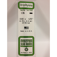 Evergreen 136 White Polystyrene Strip 0.030 x 0.125 x 14" / 0.76mm x 3.2mm x 36cm (10) - EVE-00136