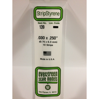 Evergreen White Polystyrene Strip 0.030 x 0.250 x 14" / 0.76mm x 6.4mm x 36cm (10)