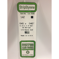 Evergreen 142 White Polystyrene Strip 0.040 x 0.040 x 14" / 1mm x 1mm x 36cm (10) - EVE-00142