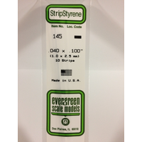 Evergreen 145 White Polystyrene Strip 0.040 x 0.100 x 14" / 1mm x 2.5mm x 36cm (10) - EVE-00145