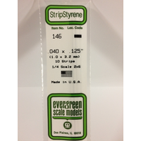 Evergreen 146 White Polystyrene Strip 0.040 x 0.125 x 14" / 1mm x 3.2mm x 36cm (10) - EVE-00146
