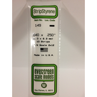 Evergreen 149 White Polystyrene Strip 0.040 x 0.250 x 14" / 1mm x 6.4mm x 36cm (10) - EVE-00149