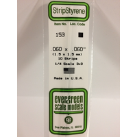 Evergreen White Polystyrene Strip 0.060 x 0.060 x 14" / 1.5mm x 1.5mm x 36cm (10)