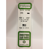 Evergreen 155 White Polystyrene Strip 0.060 x 0.100 x 14" / 1.5mm x 2.5mm x 36cm (10) - EVE-00155