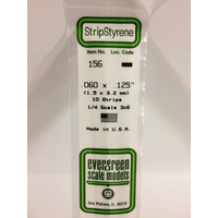 Evergreen 156 White Polystyrene Strip 0.060 x 0.125 x 14" / 1.5mm x 3.2mm x 36cm (10) - EVE-00156
