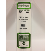 Evergreen 157 White Polystyrene Strip 0.060 x 0.156 x 14" / 1.5mm x 4mm x 36cm (9) - EVE-00157