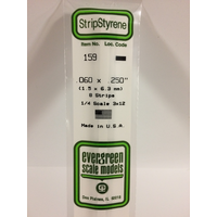 Evergreen 159 White Polystyrene Strip 0.060 x 0.250 x 14" / 1.5mm x 6.4mm x 36cm (8) - EVE-00159