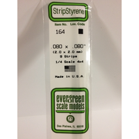 Evergreen 164 White Polystyrene Strip 0.080 x 0.080 x 14" / 2mm x 2mm x 36cm (9) - EVE-00164