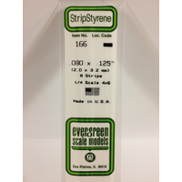 Evergreen 166 White Polystyrene Strip 0.080 x 0.125 x 14" / 2mm x 3.2mm x 36cm (8) - EVE-00166