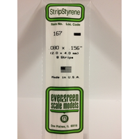 Evergreen 167 White Polystyrene Strip 0.080 x 0.156 x 14" / 2mm x 4mm x 36cm (8) - EVE-00167