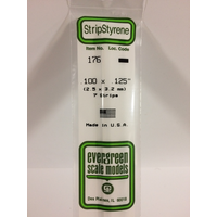 Evergreen 176 White Polystyrene Strip 0.100 x 0.125 x 14" / 2.5mm x 3.2mm x 36cm (7) - EVE-00176