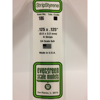Evergreen 186 White Polystyrene Strip 0.125 x 0.125 x 14" / 3.2mm x 3.2mm x 36cm (6) - EVE-00186