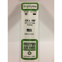 Evergreen 187 White Polystyrene Strip 0.125 x 0.156 x 14" / 3.2mm x 4mm x 36cm (6) - EVE-00187
