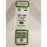 Evergreen 189 White Polystyrene Strip 0.125 x 0.250 x 14" / 3.2mm x 6.4mm x 36cm (5) - EVE-00189