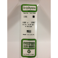 Evergreen 196 White Polystyrene Strip 0.188 x 0.188 x 14" / 4.8mm x 4.8mm x 36cm (4) - EVE-00196