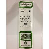 Evergreen White Polystyrene Strip 0.250 x 0.250 x 14" / 6.4mm x 6.4mm x 36cm (3)