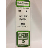Evergreen 211 White Polystyrene Rod 0.040 x 14" / 1mm x 36cm (10) - EVE-00211