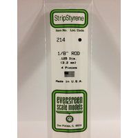 Evergreen 214 White Polystyrene Rod 0.125 x 14" / 3.2mm x 36cm (4) - EVE-00214