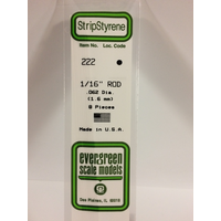 Evergreen 222 White Polystyrene Rod 0.062 x 14" / 1.6mm x 36cm (8) - EVE-00222
