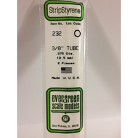 Evergreen 232 White Polystyrene Tube 0.375 x 14" / 9.5mm x 36cm (2) - EVE-00232