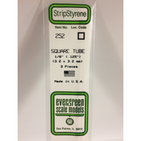Evergreen 252 White Polystyrene Square Tube 0.125 x 14" / 3.2mm x 36cm (3) - EVE-00252