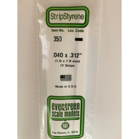 Evergreen White Polystyrene Strip 0.040 x 0.312 x 24" / 1mm x 7.9mm x 61cm (12)