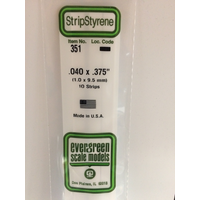 Evergreen White Polystyrene Strip 0.040 x 0.375 x 24" / 1mm x 9.5mm x 61cm (10)