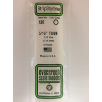 Evergreen 430 White Polystyrene Round Tube 0.312 x 24" / 7.9mm x 61cm (5) - EVE-00430