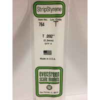 Evergreen White Polystyrene T Profile 0.092 x 0.092 x 14" 0.030 Thick / 2.3mm x 2.3mm x 36cm (4)