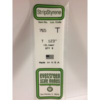 Evergreen White Polystyrene T Profile 0.123 x 0.123 x 14" 0.040 Thick / 3.1mm x 3.1mm x 36cm (3)