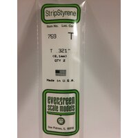 Evergreen White Polystyrene T Profile 0.321 x 0.321 x 14" 0.106 Thick / 8.2mm x 8.2mm x 36cm (2)