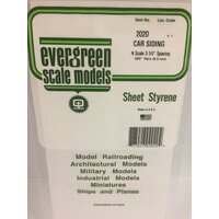 Evergreen White Polystyrene N-Scale Car Siding Sheet 0.020 x 6 x 12" / 0.51mm x 15cm x 30cm (1)