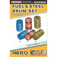 Hero Hobby E35005 1/35 Fuel & Steel Drum Set WW2 US & Allied Vehicles & Modern Plastic Model Kit - HE35005